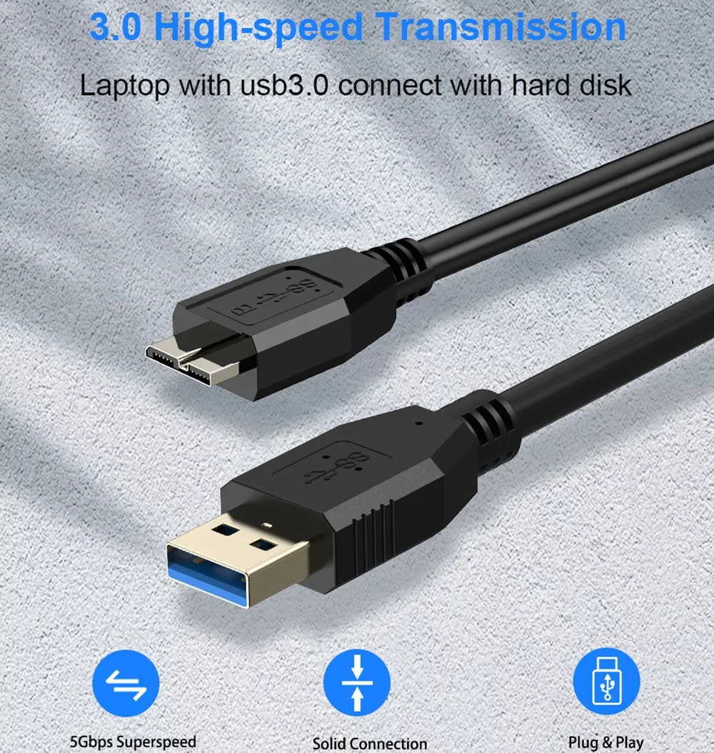 Cable Micro B USB3.0, Cable para disco duro de 5Gbps, Cable externo HDD para Samsung S5 Note3 Toshiba WD Seagate HDD, Cables de datos