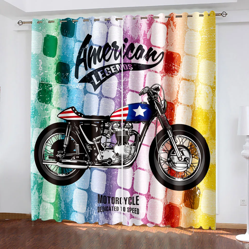 

3D Digital Printing Hand-painted Motorcycle Curtains for Bedroom Left and Right Biparting Open Home Modern Blackout Curtains