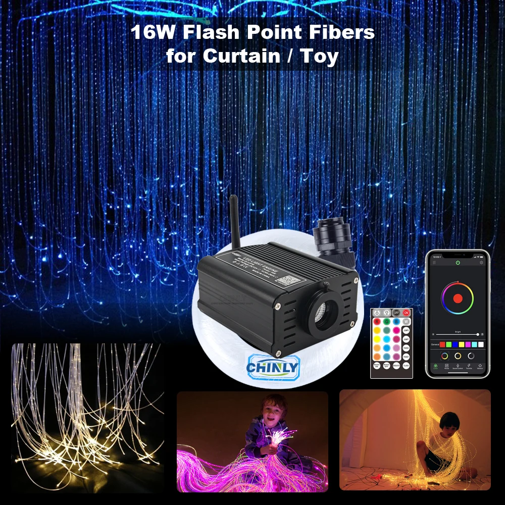 16W Bluetooth Remote Sparkle Fiber Optic Lights Kit RGBW Flash Point 3m/4meters Waterfall Sensory Lighting Decoration