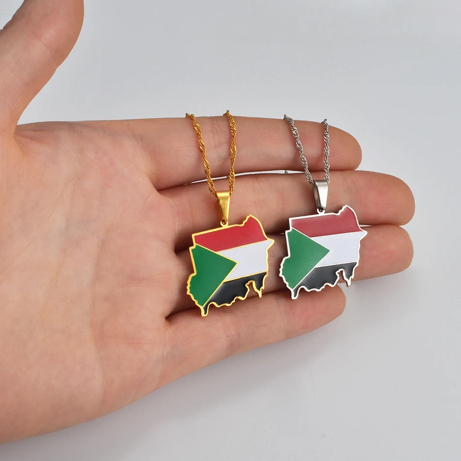 Anniyo Republic of the Sudan Map Flag Pendant Necklaces Silver Color/Gold Color Jewelry Ethnic  #209021