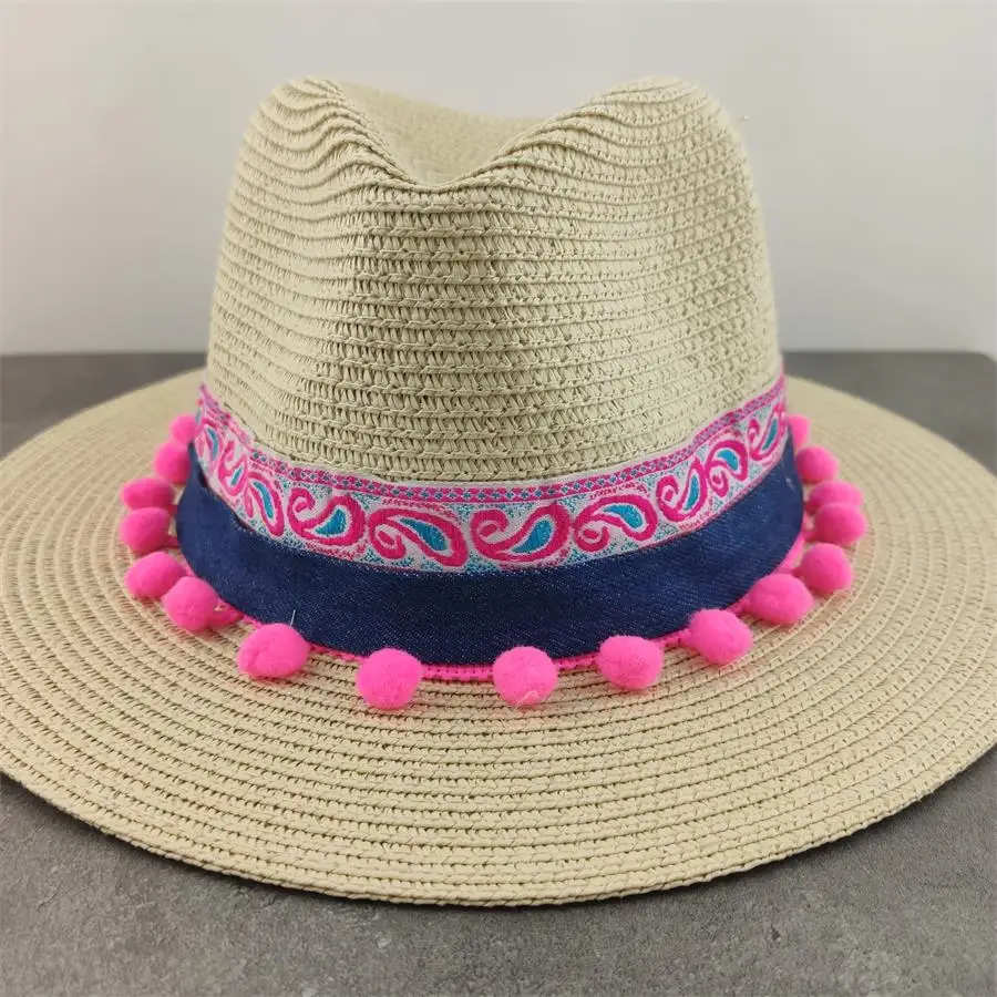 Boho Style  Sun Hat Wide Brim Floppy Summer Hats For Women Beach Panama Straw Dome Flower Hat Femme Shade Hat