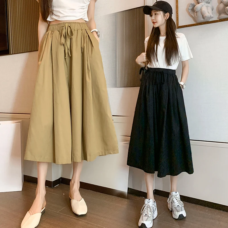 

Women Casual Loose Cargo Pants Korean Style Ladies Girls Wide Leg Pants Capri Spring Summer High Waist Army Green Black Trousers
