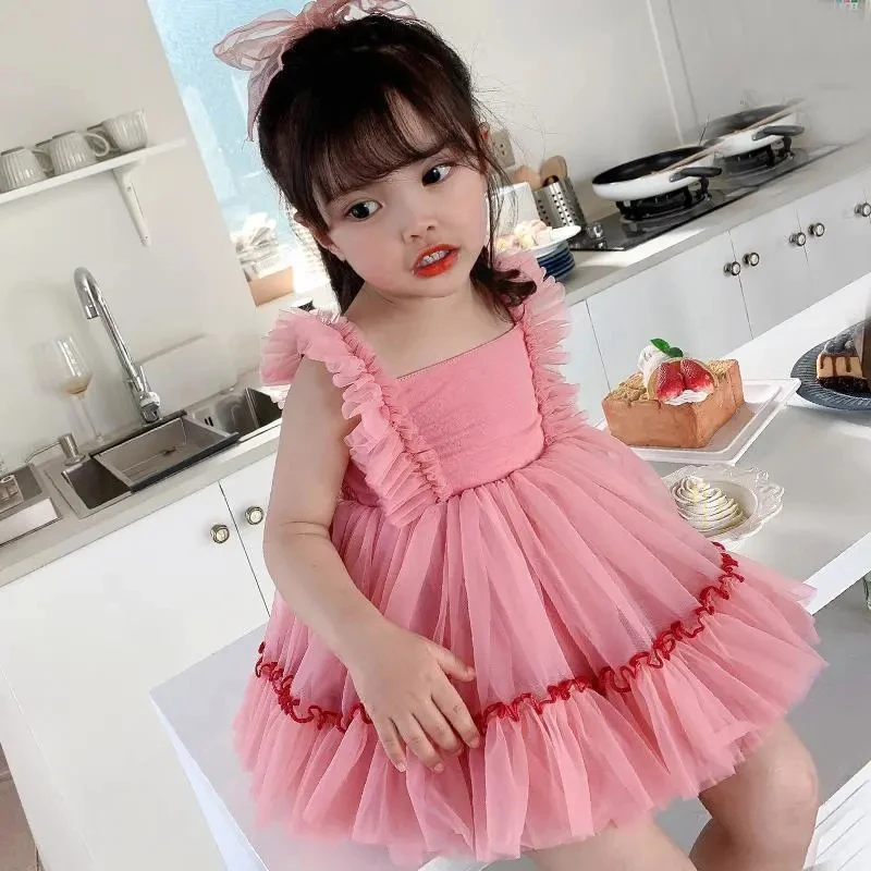 Summer Princess Girls Dress Toddler Girls Clothes Sweet Pink Sling Tutu Dresses for Girls Party Wedding Birthday Dress Vestidos