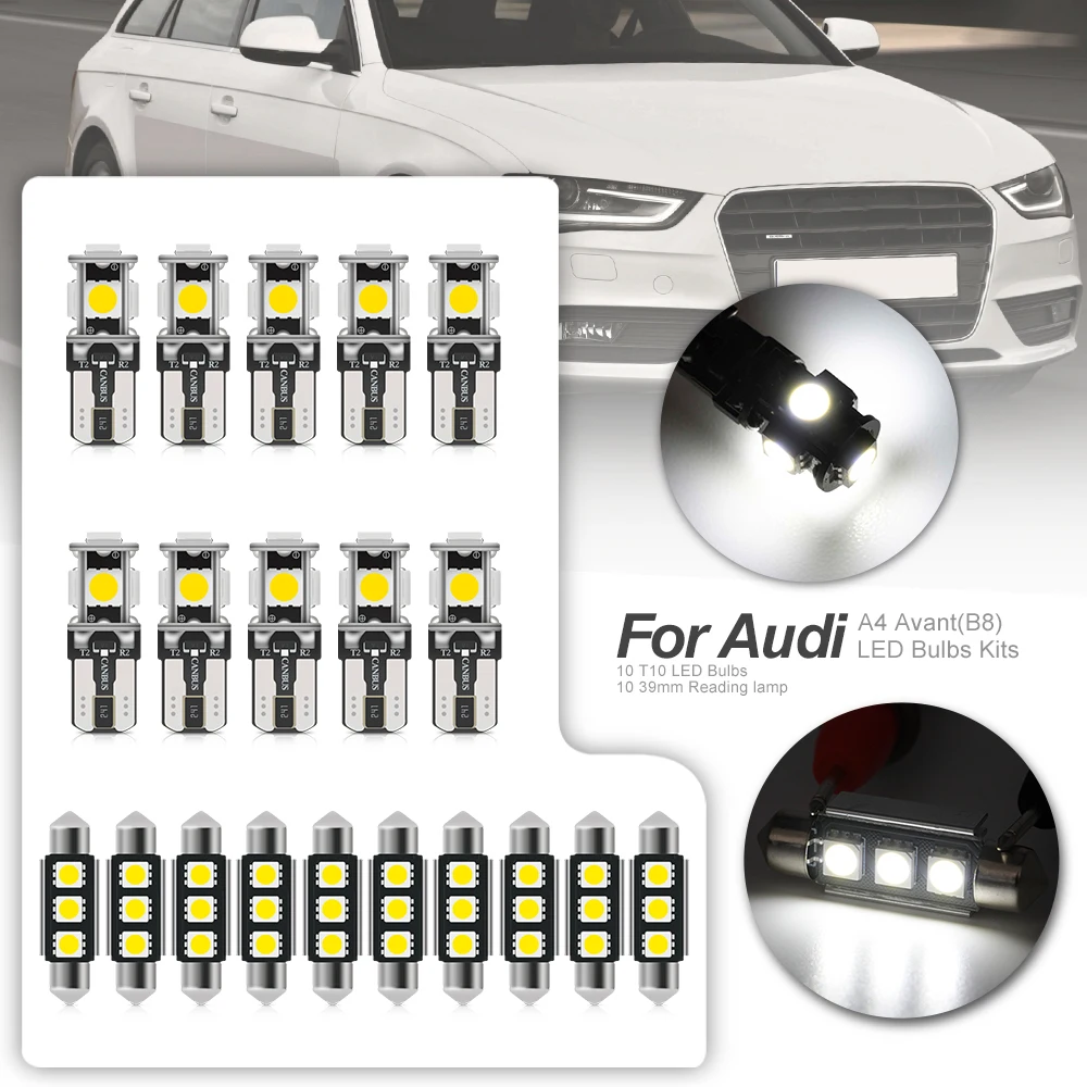 

White Canbus Car LED Light Bulbs Interior Kit For 2009-2013 Audi A4 B8 Avant Map Dome Door License Plate Lamp Replace Halogen