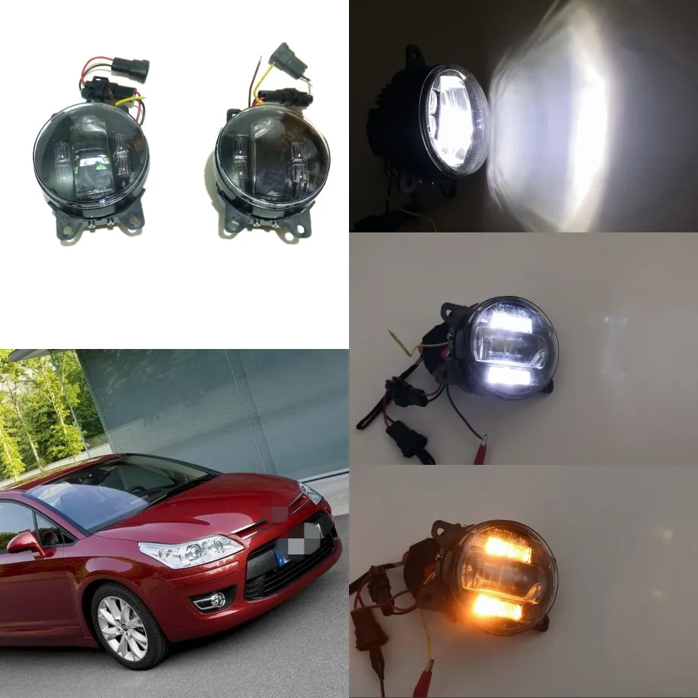 6000k 3000LM LED Fog Lamp case for Citroen C2 C4 Sega C-Elysee BERLINGO etc, 20W Lens Fog Lamp + 6W DRL+ 4W Yellow Turn Signals