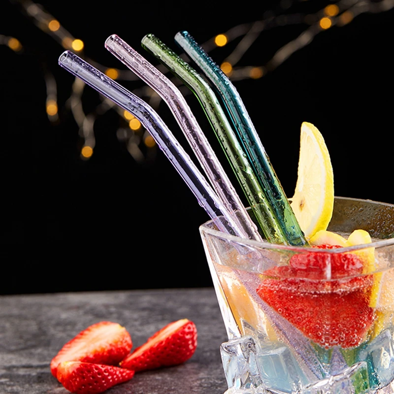 4 Pcs Reusable Glass Straws 8mm Straight Bent Glass Drinking Straws Eco Friendly Cocktail Straws for Beverages Milk Coffee