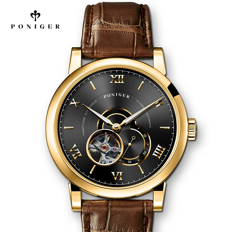 PONIGER Luxury MIYOTA Movement Automatic Watch Sapphire Glass Waterproof Mechanical Watches Genuine Leather Strap Watches