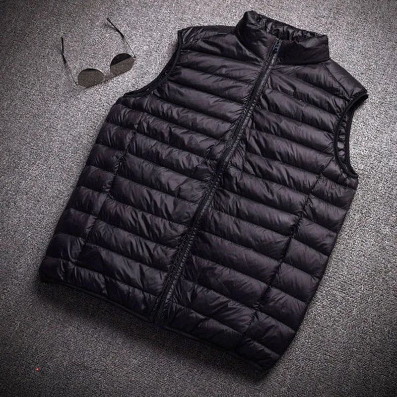 Top Quality Men\'s Ultralight Down Vests Winter Jackets Waistcoat Sleeveless Zipper Coat Overcoat Warm Vests Plus Size