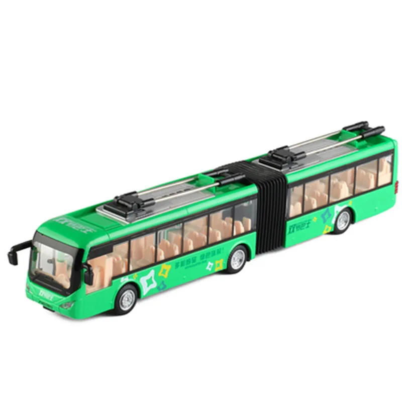 Double section length bus,1:50 alloy pull back Double section bus,High-quality sound and light music children\'s toys