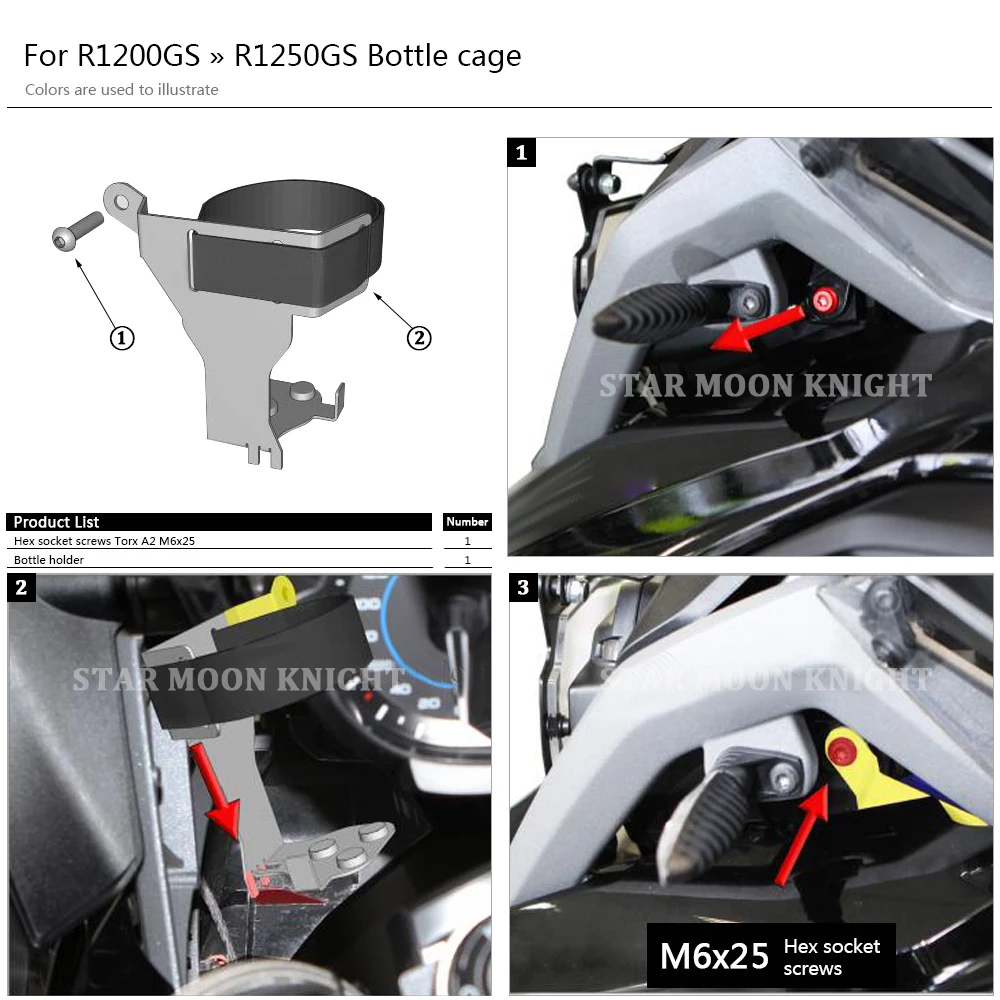 Garrafa de água para bebidas para motocicletas, suporte para copos, montagem para BMW R 1250 GS, R1250GS Adventure, R1200GS, R 1200 GS, LC Adv 2013-2017