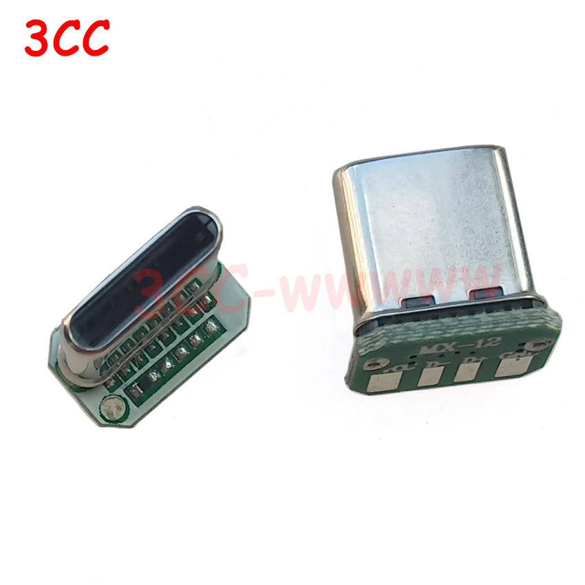 1-10Pcs USB 3.1 Type C Vertical Patch Board 16pin 4 Welding Wire Data Band PCB USB Board Male Head 16P Usb C Connector