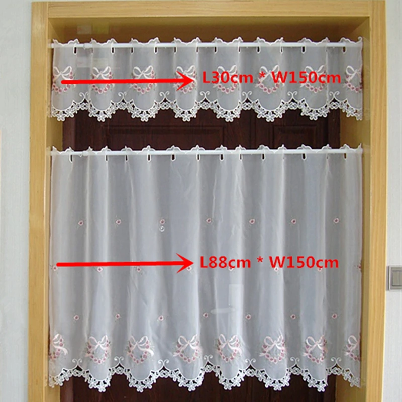 Half-curtain Embroidered Valance Partition Fashion Flowers Short Curtain for Kitchen Cabinet Door A-68