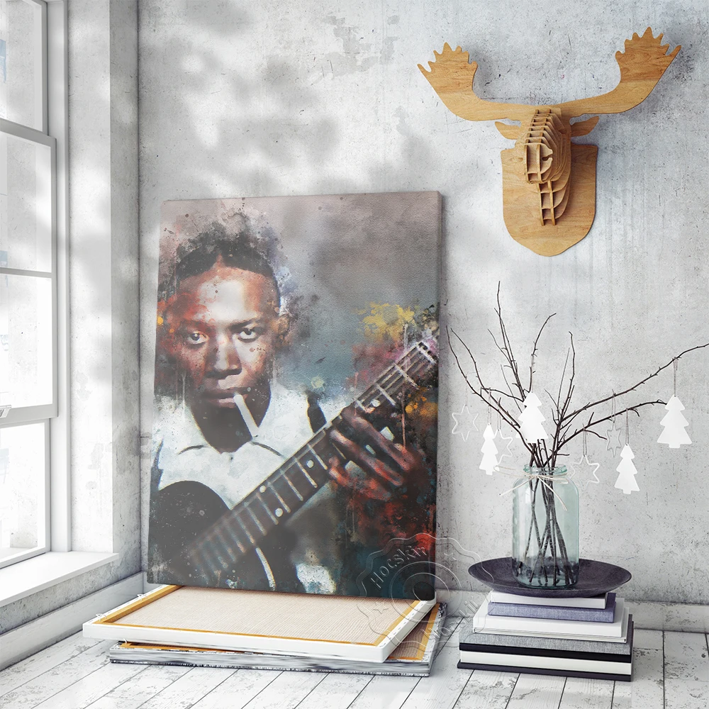 Blues Guitarist Music Singer Robert Johnson Art Poster, Rock And Roll Hall Of Fame Singer Robert Johnson Decor Mural, Art Prints