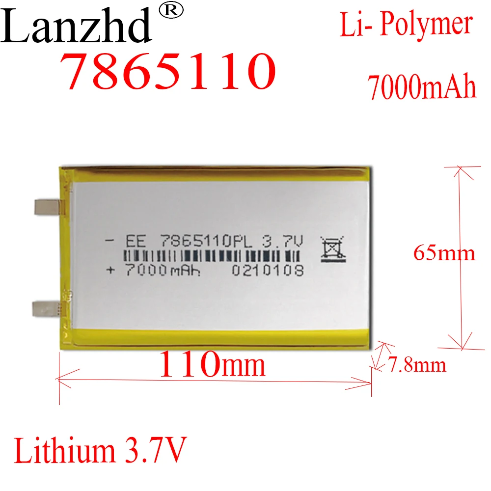 

8-40pcs Lithium Batteries 3.7V Lipo Li-Po battery Rechargeable 7.8*65*110mm 7000mAh Li-polymer Batteries For Tablet digital DVD