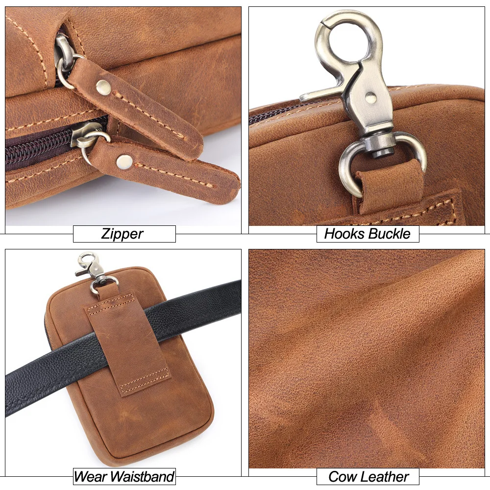 Men's Genuine Leather Fanny Waist Bag Purse Pouch Casual Shoulder Messenger Bags  Fashion Male Crossbody Chest Hip Bum Belt Bags