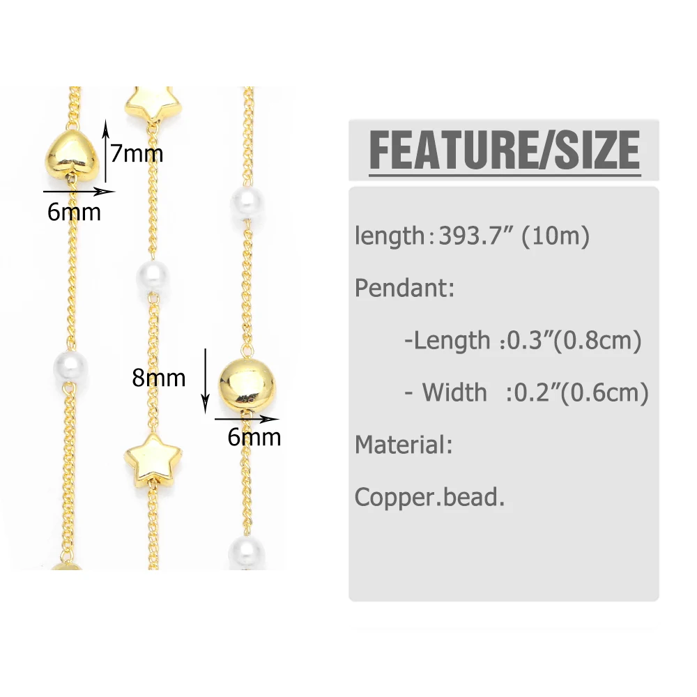 OCESRIO 10M Genuine Gold Plated Star Pearl Chain for Jewelry Making Brass Handmade Party Decoration Accesories Creation cana050