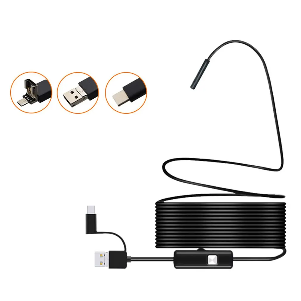 Hot 7.0mm Endoscope Camera HD USB Endoscope With 6 LED 1~10m Cable Waterproof Inspection Borescope For Android PC Type-c