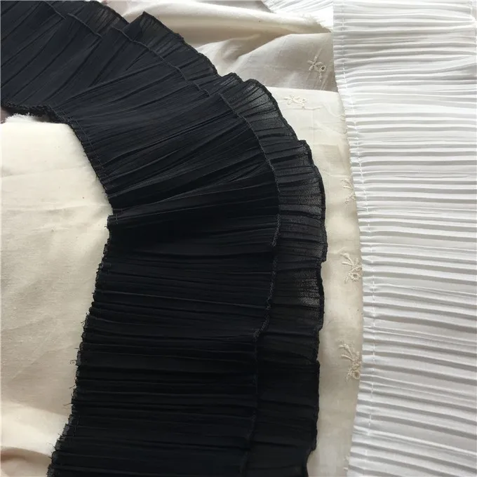 12CM Wide White Black Double Layers Pleated Chiffon Lace Ruffle Trim Ribbon Collar Applique For Garment Dress Hem Fringe Decor