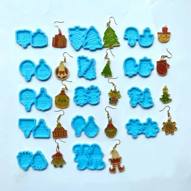 Christmas Series DIY Epoxy Resin Mold Xmas Tree Snowman Casting Silicone Mould for Earrings Making Decorative Oranment D55Y