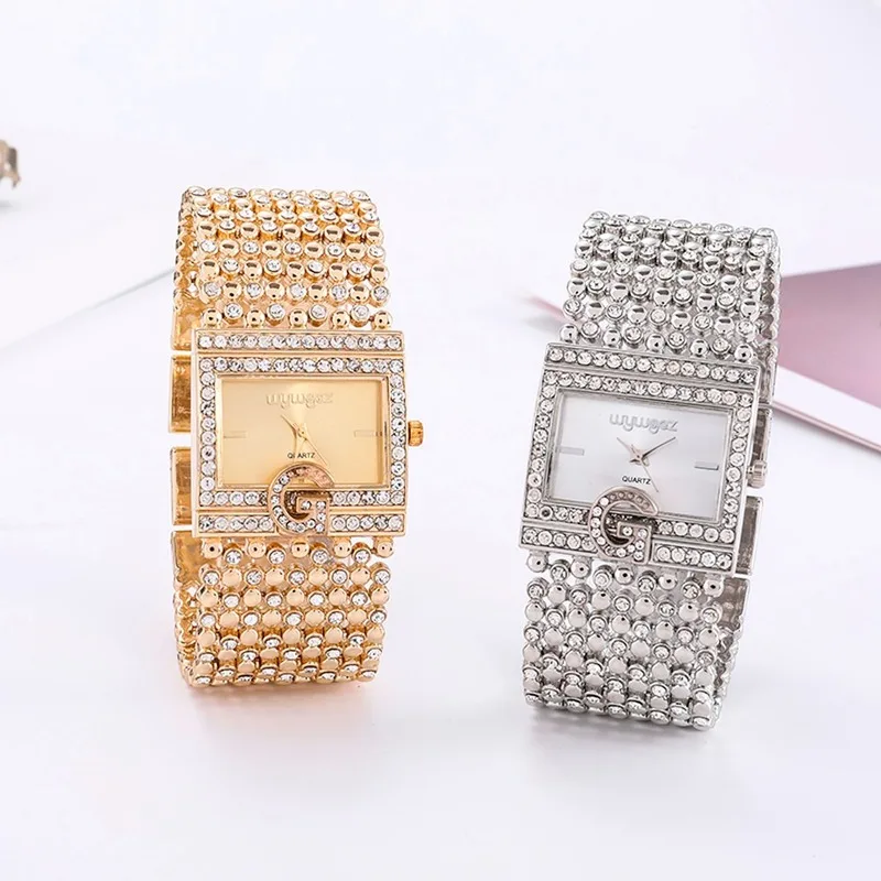 Relojes de lujo con diamantes de marca para mujer, relojes de pulsera de cuarzo con diamantes, de acero inoxidable, 2020