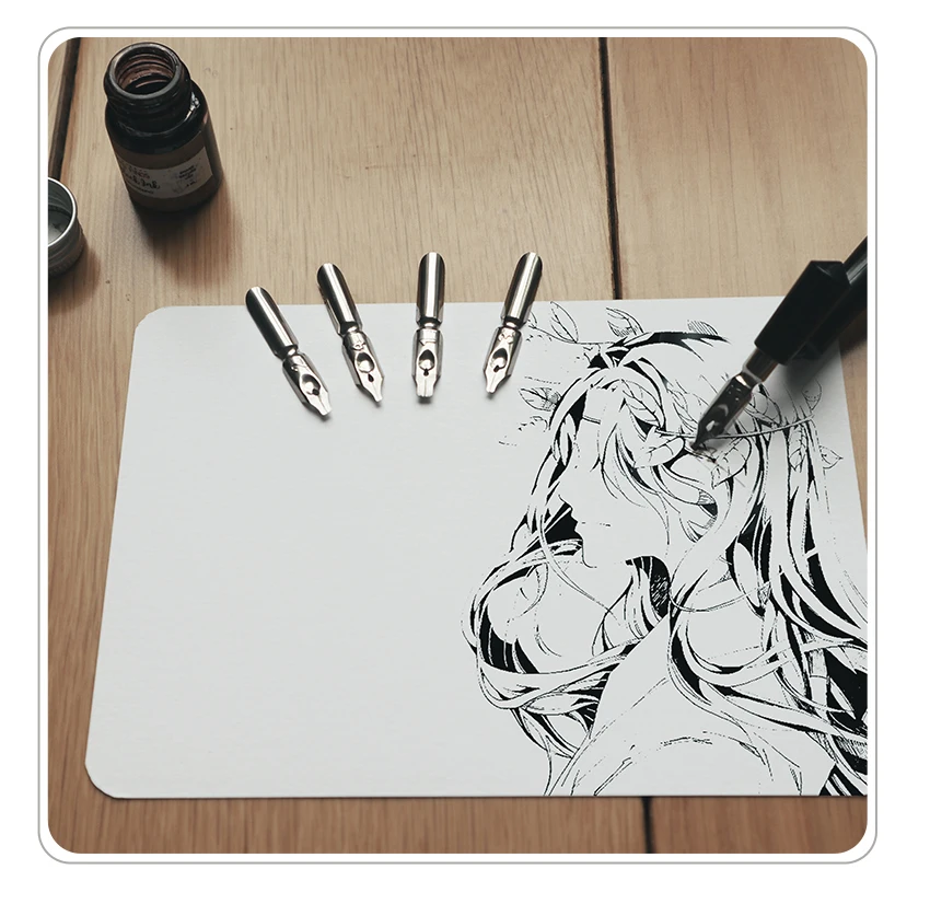 Neue Ankunft Dip Stift Manga Kalligraphie Dip Stift Halter + 6 Schreibfedern für Schriftzug Skizzieren Zeichnung Kit Brunnen Stift Schreibwaren liefert – Detail 12