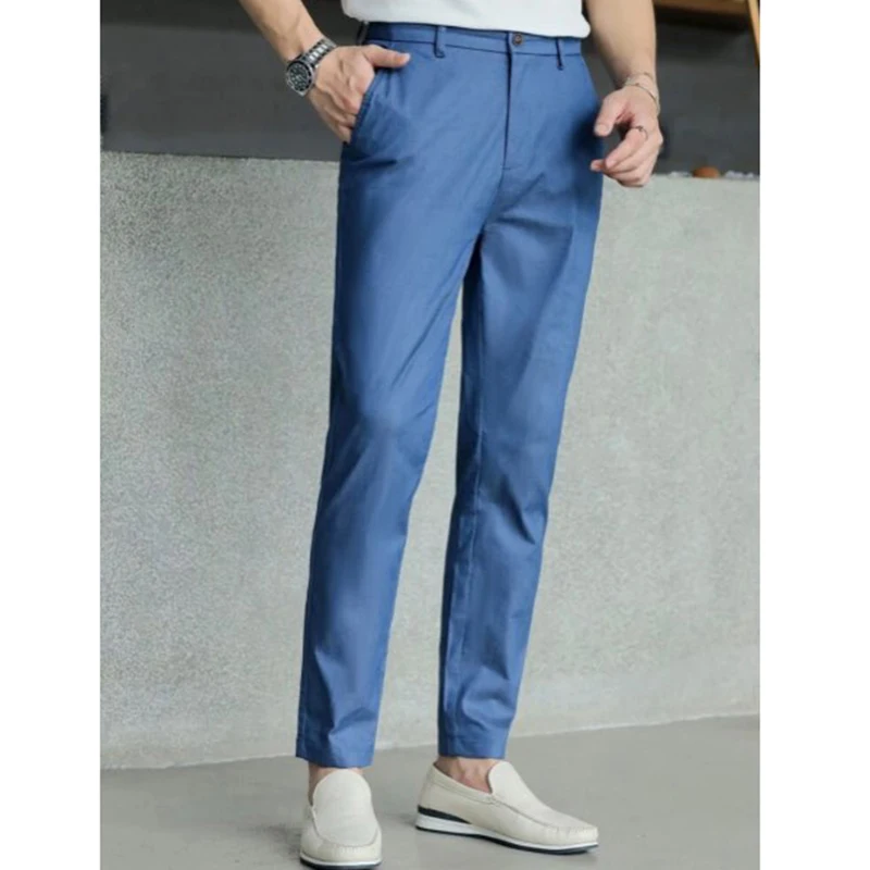 Blue Men Casual Slim Fit Suit Pants Street Fashion Beach Men Tailored Made Trousers Trajes De Hombre De Vestir