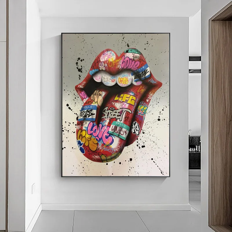 Big Tongue Graffiti Art Canvas Painting on The Wall Posters and Prints Funny Mouth Decorative Picture for Living Room Decor