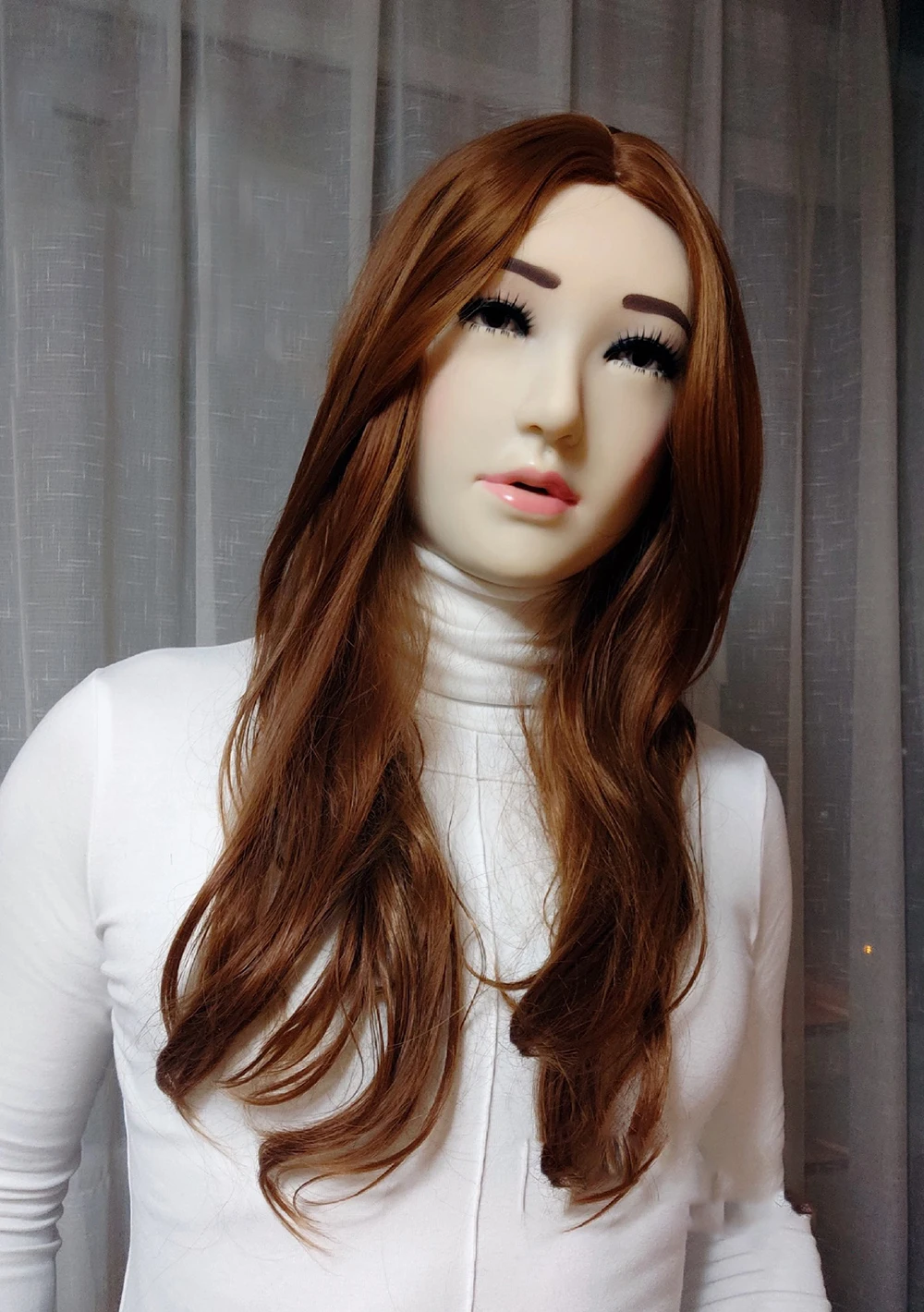 

(XinYi)Crossdress Full Head Realistic Plastic Sexy Woman Transgender Male To Female Cosplay Drag Queen Doll Mask With Fake Eyes