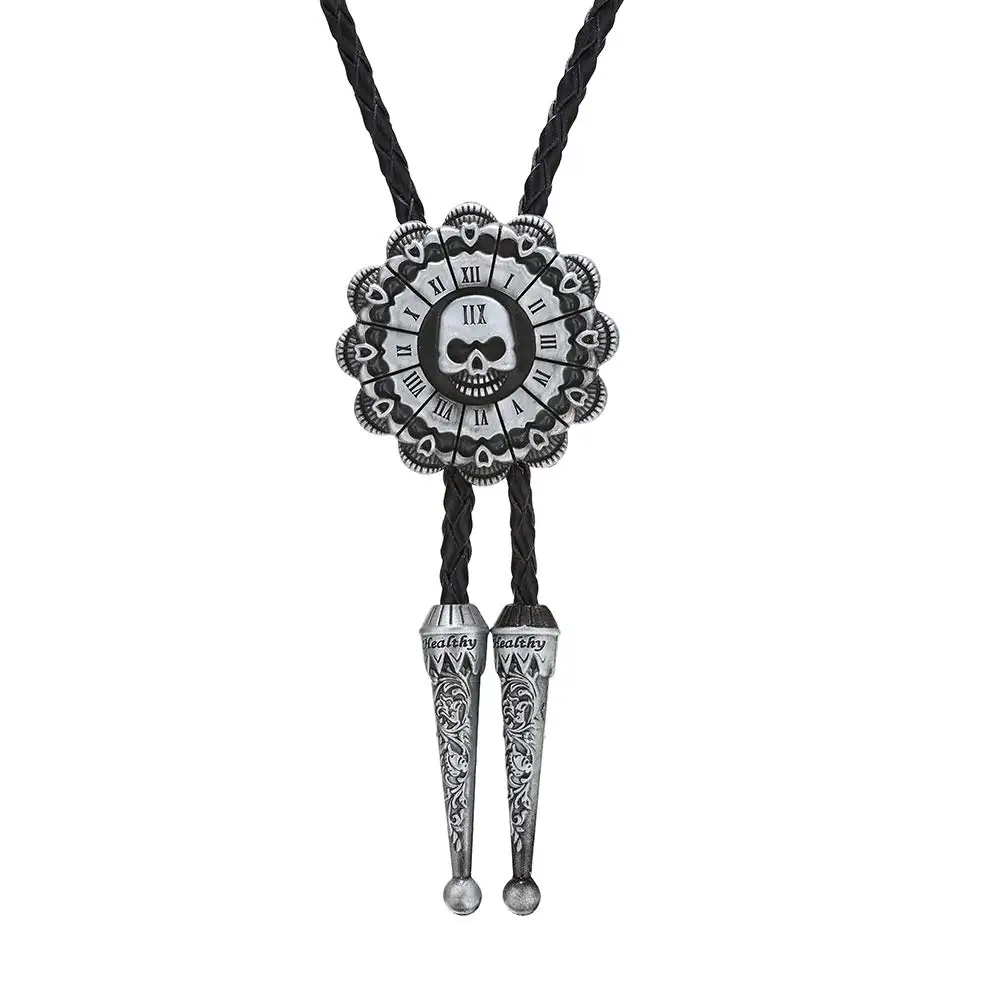 Skull head sunflower bolo tie for man Indian cowboy western cowgirl leather rope zinc alloy necktie