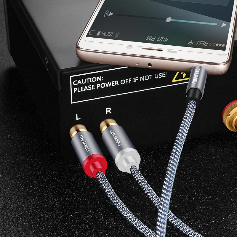 SHULIANCABLE 3.5mm męski na męski na 2 RCA adapter audio stereo koncentryczny nylonowy kabel pleciony AUX RCA kabel Y, nadaje się do MP3, tablet