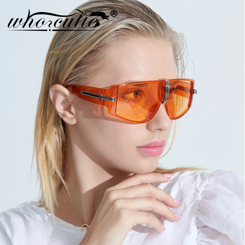 Vintage Oversized Shield Visor Sunglasses Women 2025 Brand Design Orange Green Frame Punk Goggles Sun Glasses Men Shades S341