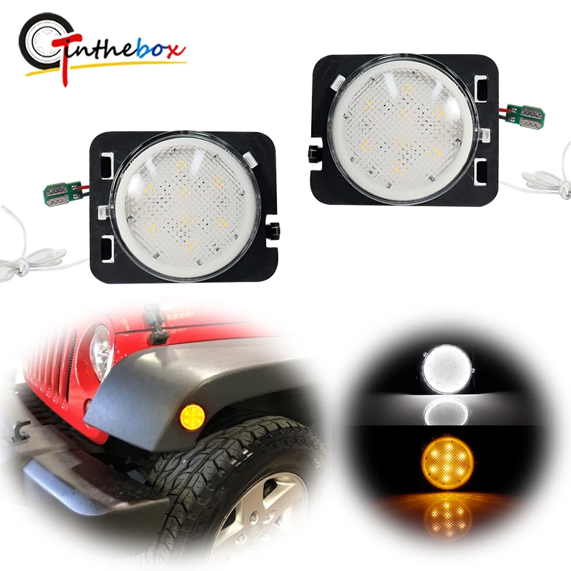 

Switchback Amber & White Front Fender Side Marker Lights For 2007-2017 Jeep Wrangler JKU Turn Signal Light DRL/Driving Light 12V