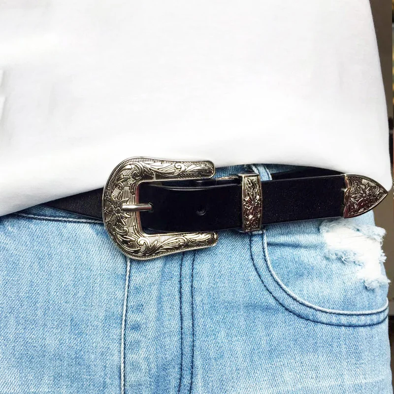 TOTRUST Belt For Women Dress Woman Vintage Luxury Strap Female Belts Second Layer Cow Skin Top Quality  Retro Punk Belt For Jean