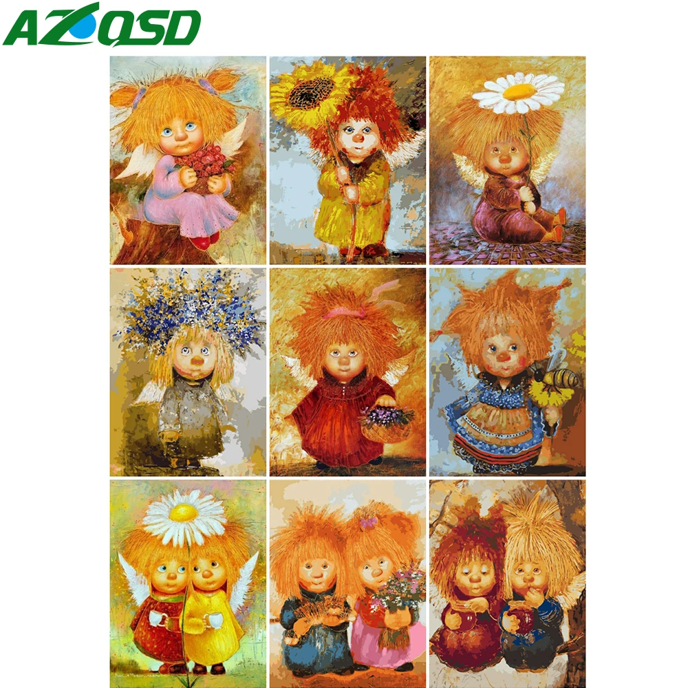 AZQSD Picture By Numbers Cartoon Girl Daisy Acrylic Paint Hand Paint Kit On Canvas Painting By Numbers Portrait Wall Decor Gift