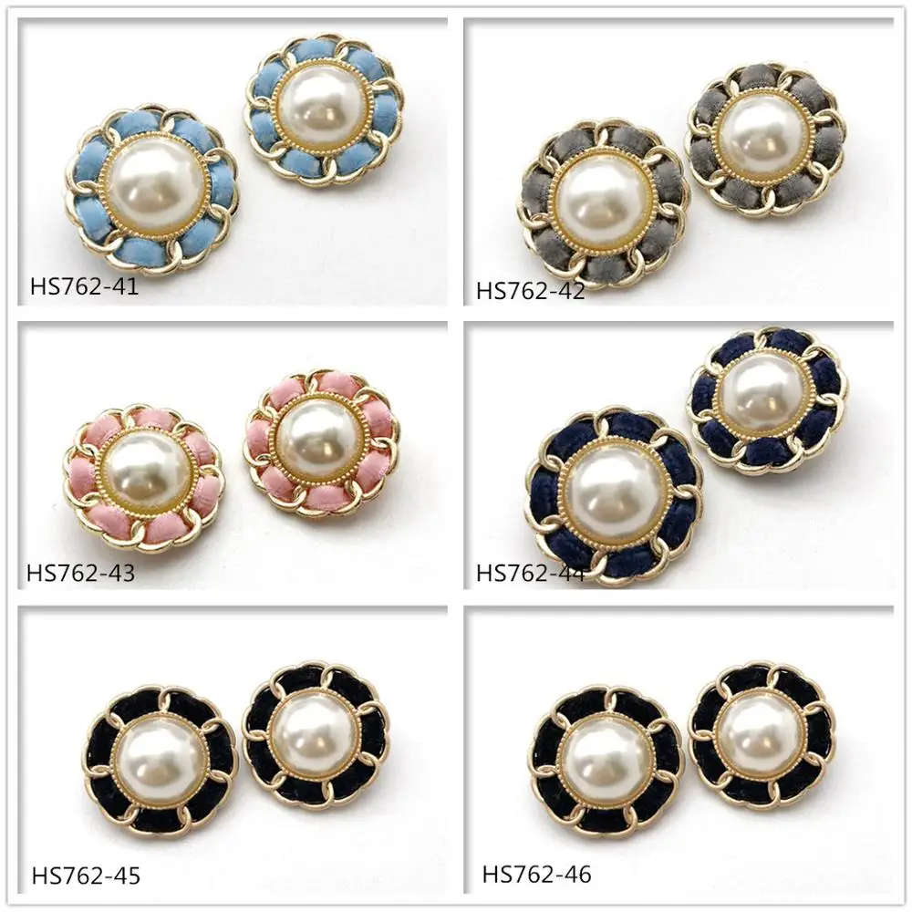 2Pcs／Lot  Peach Heart Sweater Cardigan Decorative Buckle Round Pearl Clothes Button Accessories Metal Button HS-20109-5