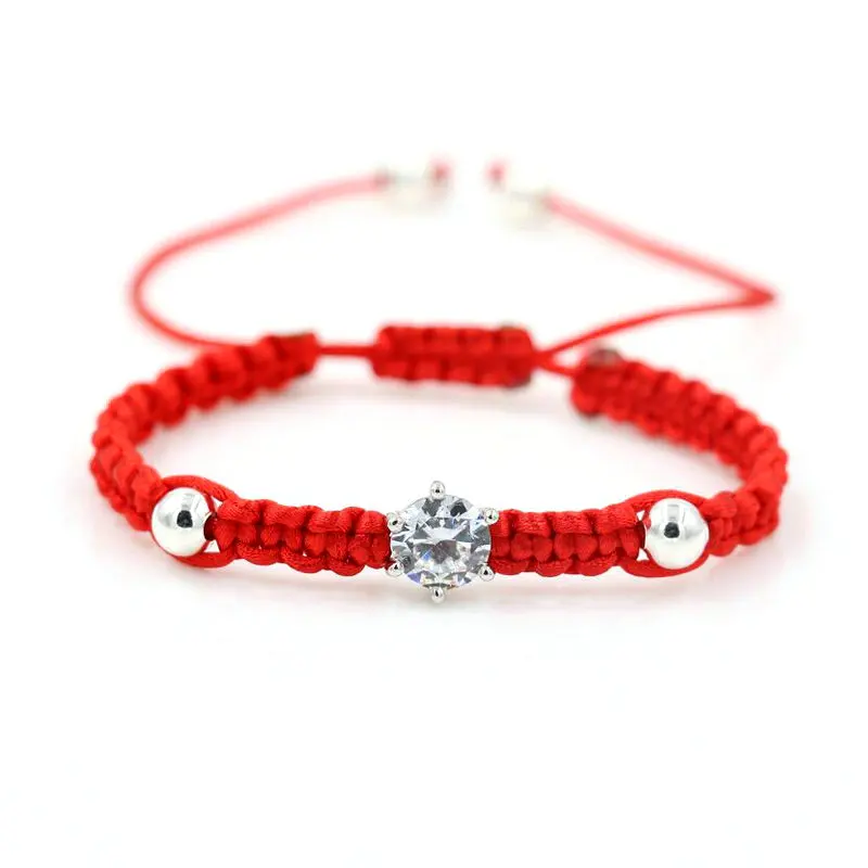 BPPCCR 2pcs/set Trendy Shiny Crystal Red Rope String Braid Bracelets For Women Silver Color Lucky Chakra Lovers Jewelry Pulsears