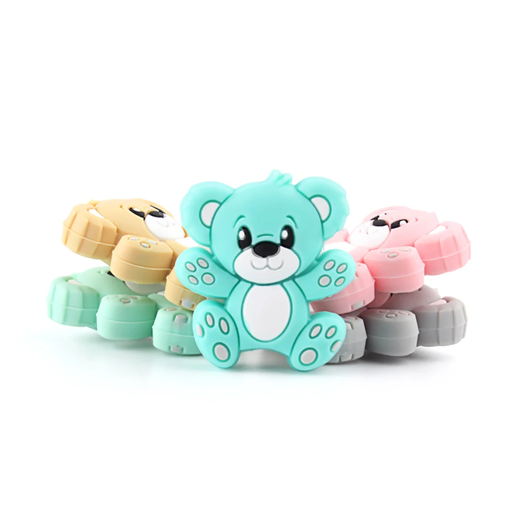 Bear Silicone Beads 10pcs Baby Newborn Teether Product Dummy Cartoon Animal DIY Pacifier Chain Baby Oral Care Teething Bead Toys