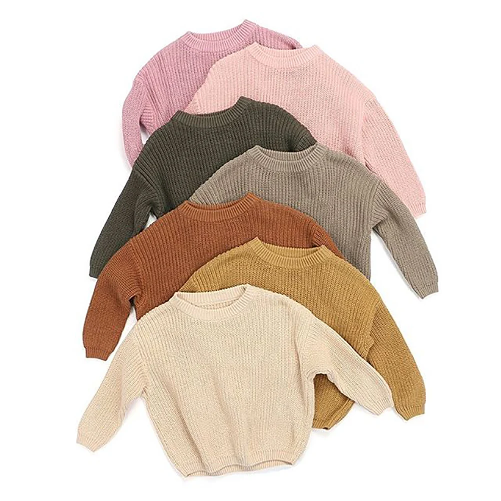 Autumn Winter Baby Solid Casual Basic Sweater Girls Boys Sweater Knit Soft Pullover Long Sleeve Hooded Top 0-5Y Warm Outfits