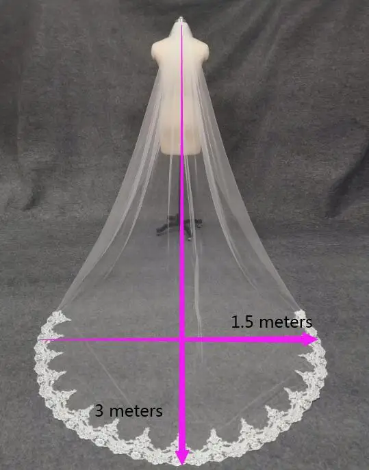 Miękki tiul długa koronka welon slubny jeden poziom 3M długi 1.5M szeroki welon ślubny z grzebieniem Velos De Novia akcesoria ślubne