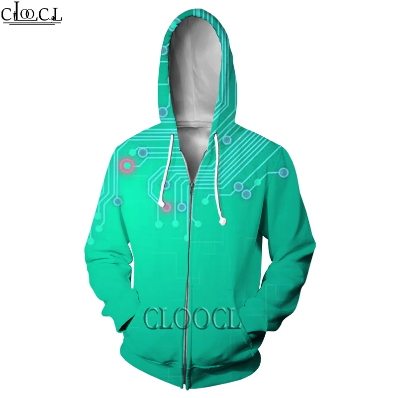 HX Funny Electronic Chip 3D Print Fashion Hoodies Men Women New Fashion Harajuku Jogging Zipper Hoodies Hot Selling Casual Tops