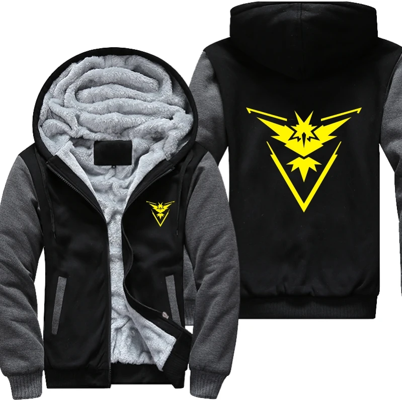 USA Plus EU American Size Pokemon Go Team Valor Team Mystic Team Instinct Cosplay Jacket Sweatshirts Thicken Hoodie Zipper Coat