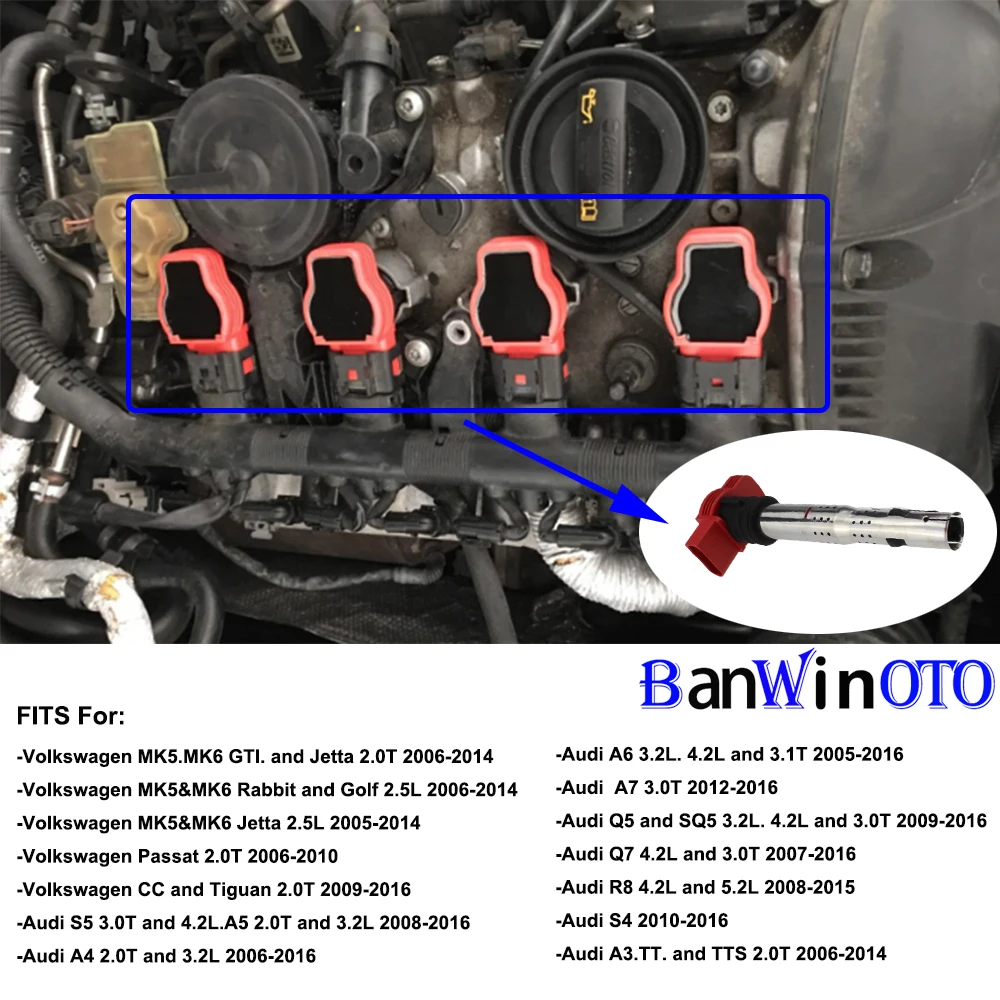 4pcs/set Ignition Coil For VW Audi Jetta Golf Passat Tiguan CC A3/4/5/6/7/8 TT Q3/5 R8 06E905115D 06E905115 ABCDE 07K905715F - view 2