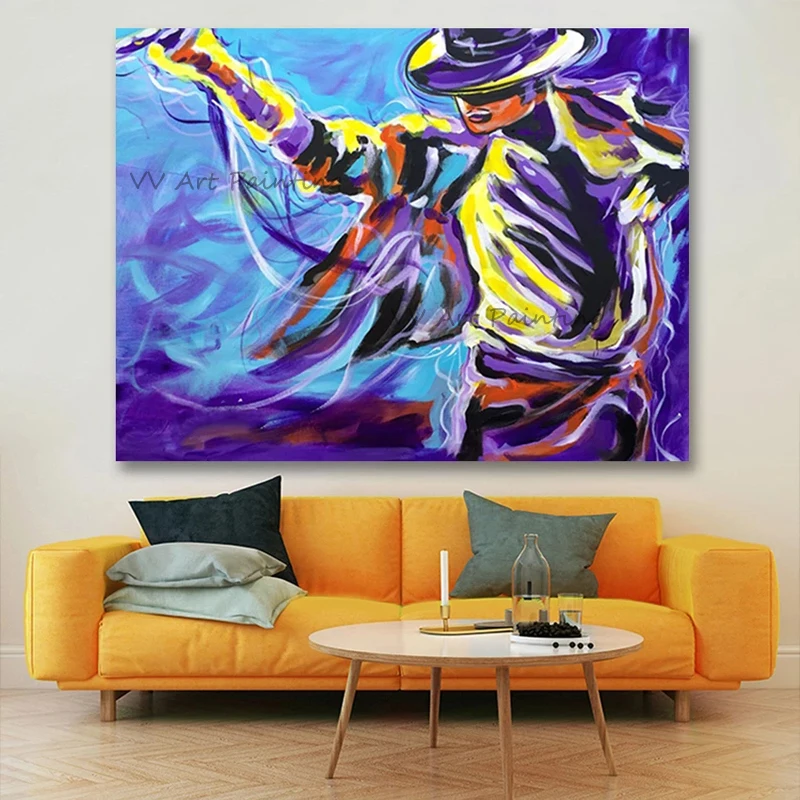 The Fashion Singer Micheal Handmade Figure Oil Painting Wall Pictures  For Hotel Living Room Home Decor Dancer Drawing Frameless