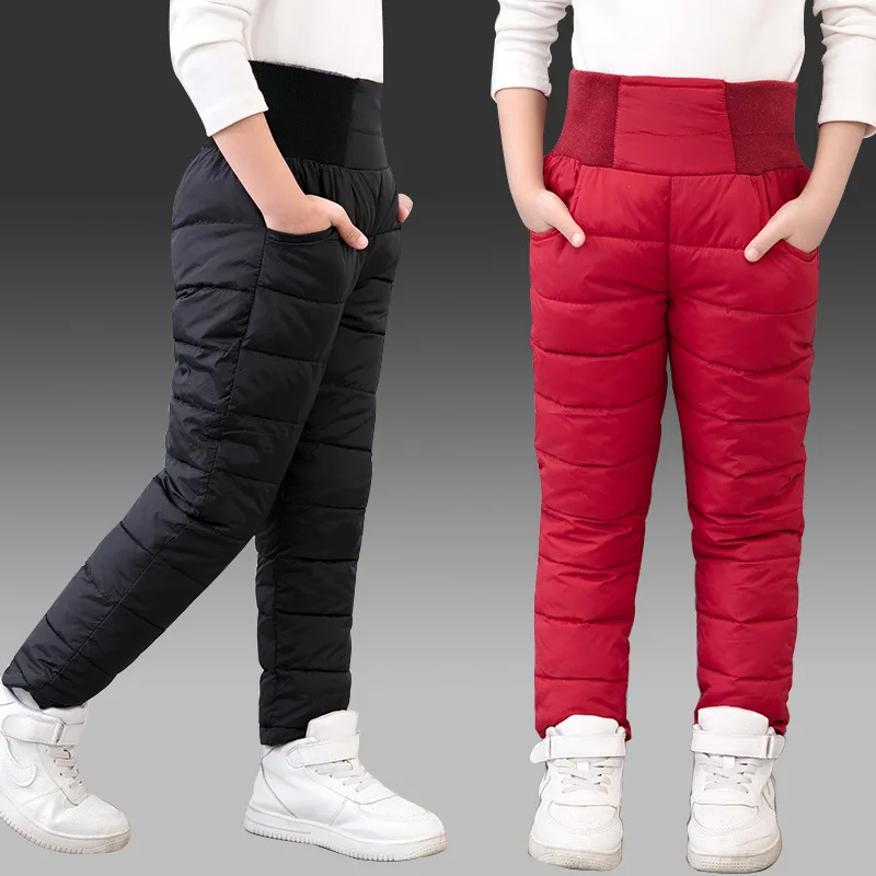 Teenage Boys Girls Winter Pants Cotton Padded Thick Warm Trousers Kids Waterproof Ski Pants 10 12 YElastic High Waisted Leggings