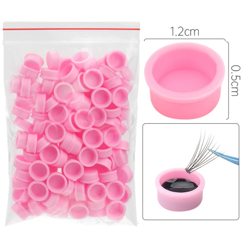 100Pcs Eyelash Extension Glue Ring Cups Eyelash Extension Supplies Lashes Accessories Round Disposable Eyelash Glue Holder Cup