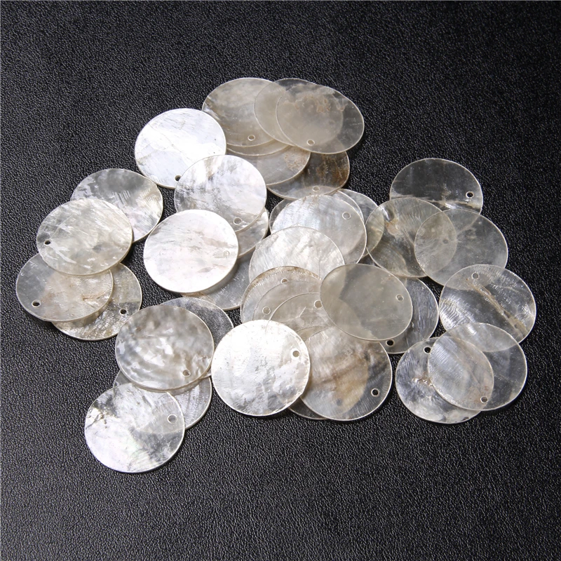 10mm/25mm Natural Mother of Pearl Beads Plated Shell White Flat Round Coin Shell Pendants Beads for Jewelry Making Handmade DIY