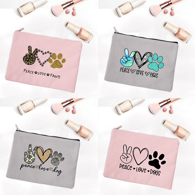 

Peace Love Paw Outdoor Girl Makeup Bag Women Cosmetic Case Travel Toiletries Organizer Female Wallet Students Pencil Bags Gifts