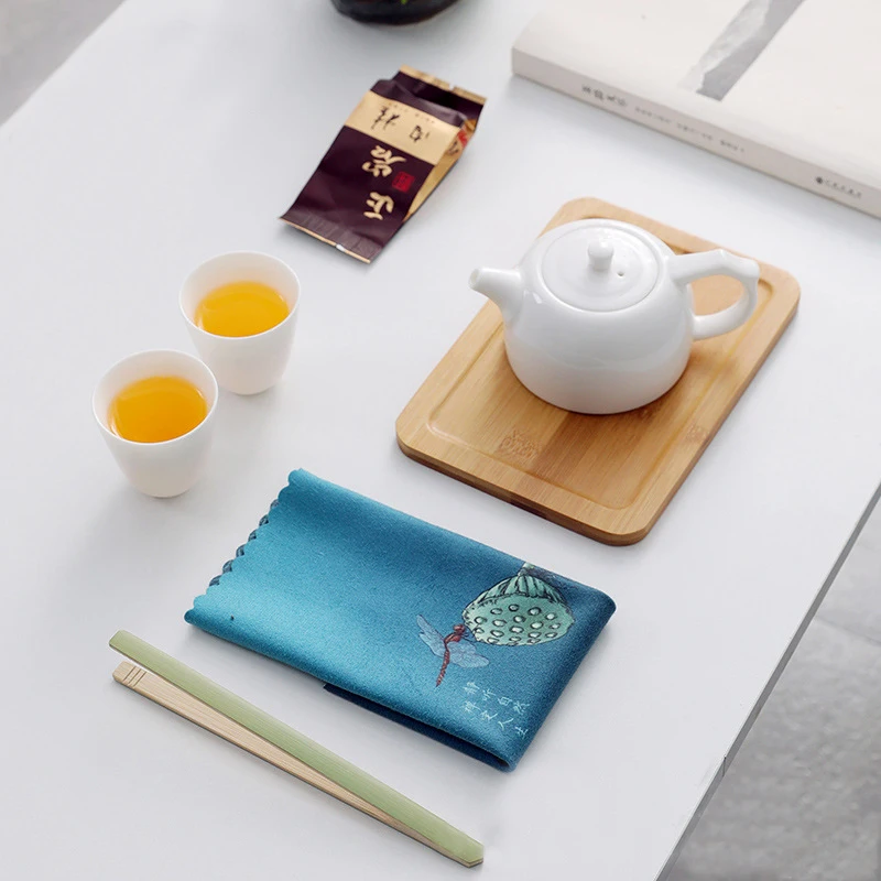 Chinese Style Tea Towel Cloth Absorbent Rag Tea Towel Fabric Home Cleaning Tool Household Thickened Table Cleaning Cloth Cotton