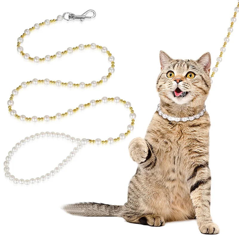 120cm 4ft Custome Pearl Beaded Dog Cat Leash Lead for Small Medium Dogs Puppy Wedding Birthday Party Pet Accessories