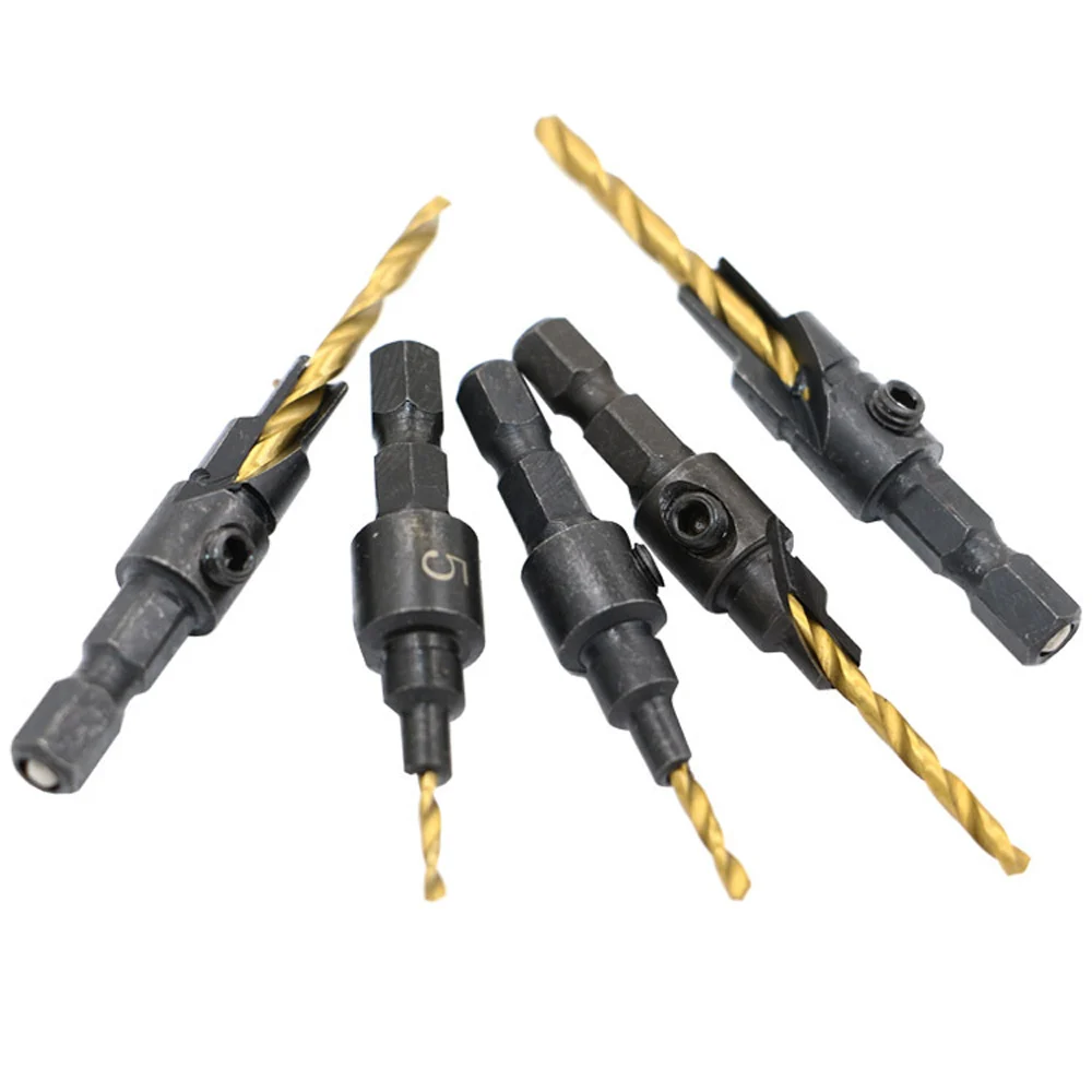 6pcs Countersink Drill Woodworking Drill Bit Set Drilling Pilot Holes For Screw Sizes Drill Set#5 #6 #8 #10 #12